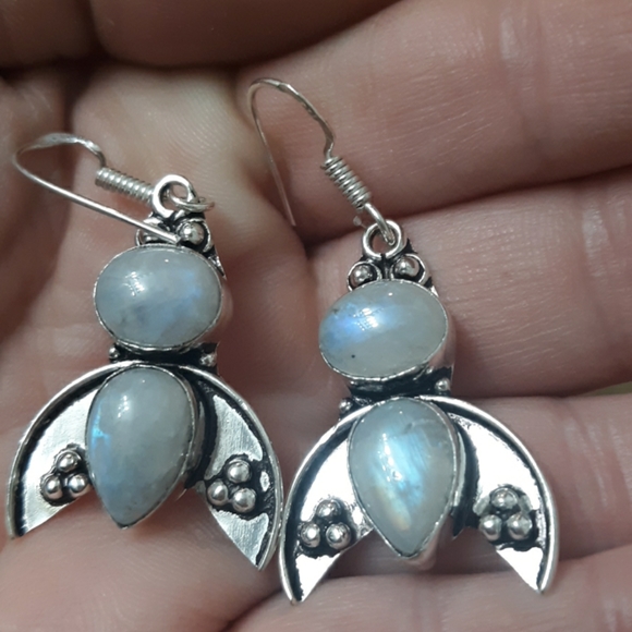 New Rainbow Moonstone Silver Earrings. - Picture 5 of 8